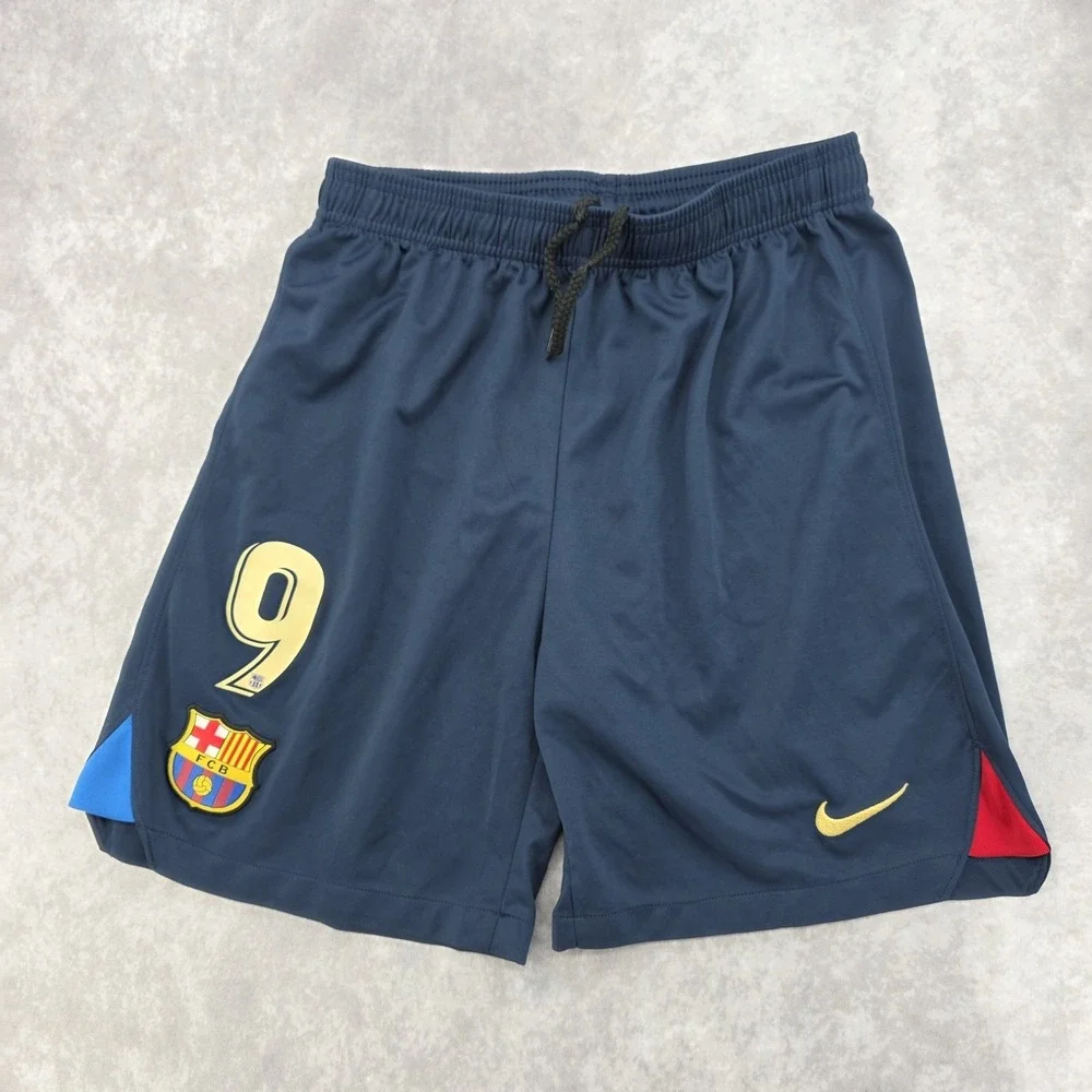 Nike FC Barcelona Navy Blue Soccer Shorts #9 Dazzle Athletic Lightweight Shorts
